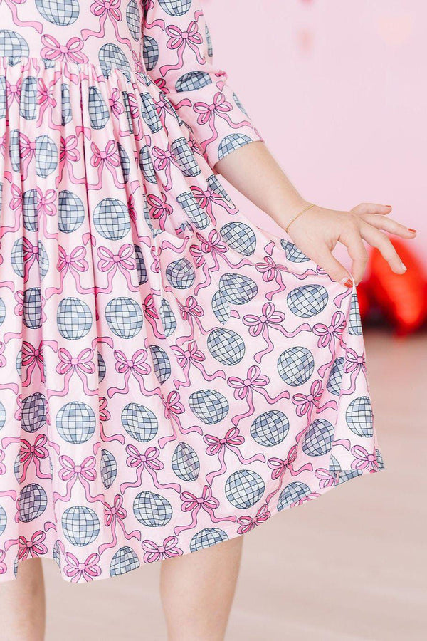 disco-bows-3-4-sleeve-pocket-twirl-dress Mila &  Rose - Sophia's Style-Disco Bows 3/4 Sleeve Pocket Twirl Dress-6-12M--1